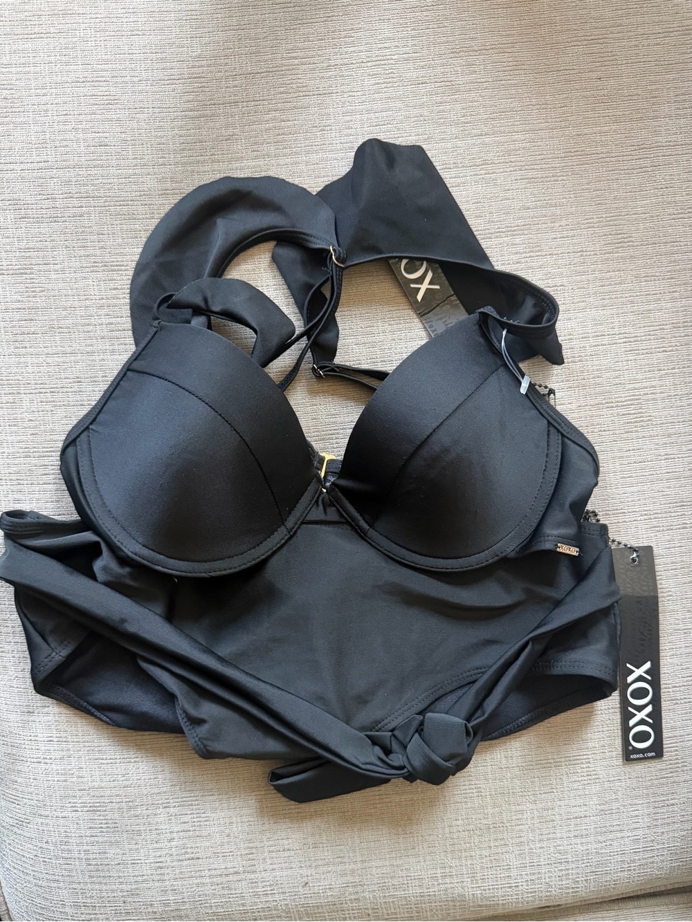 XOXO Solid Black Padded Bikini Top